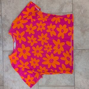 Zara hot pink and orange floral 100% cotton short sleeve oversized tee